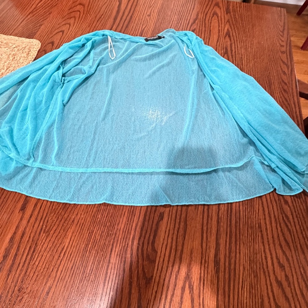 Elegant Sheer Turquoise Poncho - Picture 3 of 5